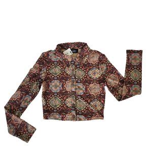 Cider Hippie Boho 70's long Sleeve Crop Top Medium collared button front Mandala